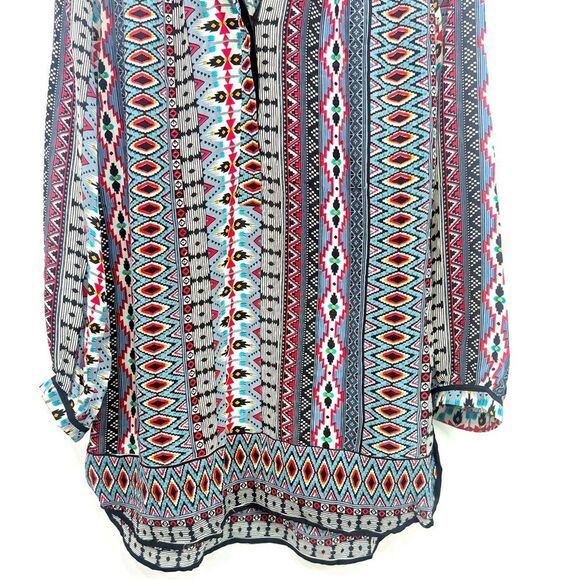 Tolani NATASHE Gray Red 100% Silk Tribal Western Ethnic Flowy Tunic Mini Dress - Picture 6 of 13
